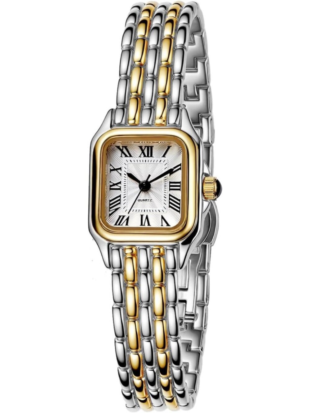 Vintage Square Luxury Watch for Women - Roman Numerals, Gold Silver Two-Tone